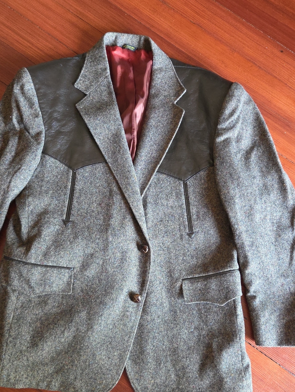 Vintage Cowboy Pagano West Tweed Jacket with Leather Details